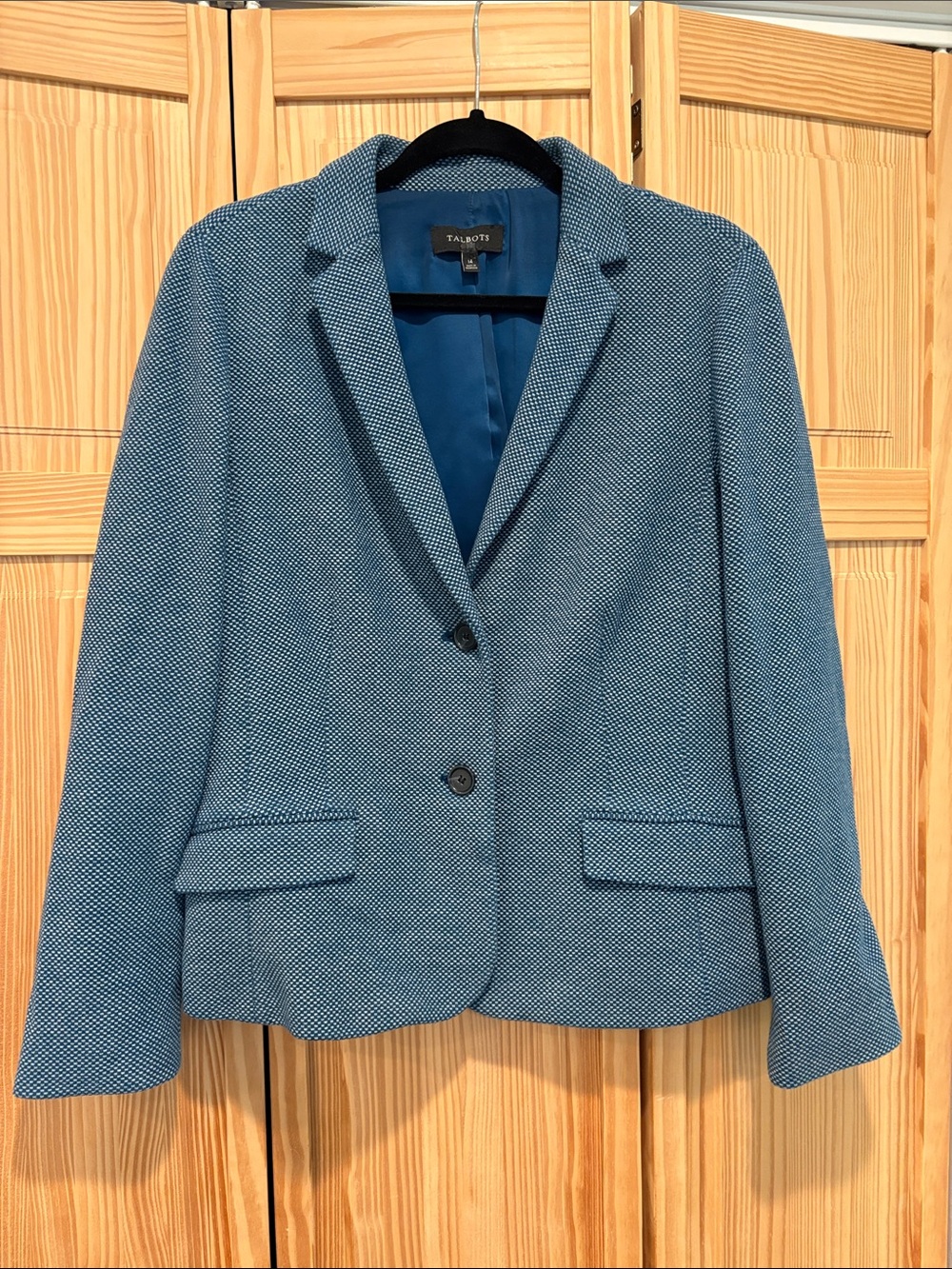 Talbots Blue Tweed Textured Two-Button Blazer